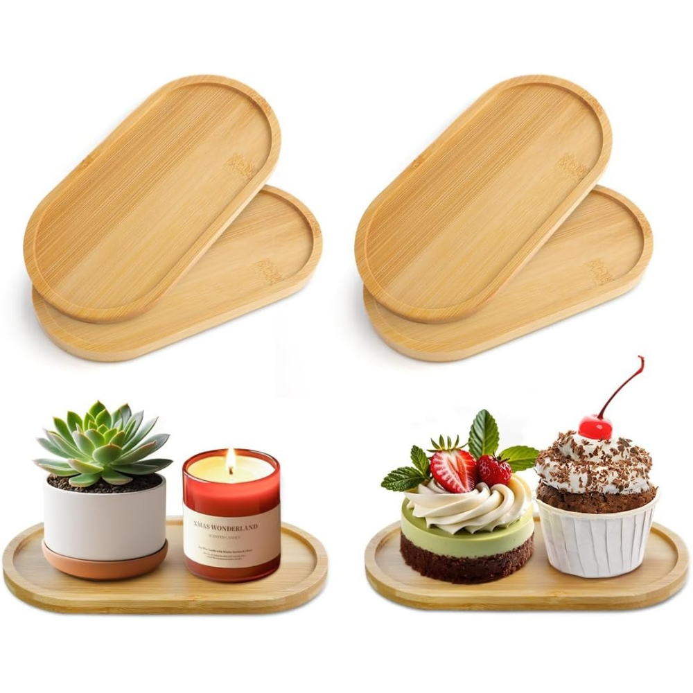 4pcs Bamboo Plant Saucer Oval  - Drip Tray Saucer のレビューと価格