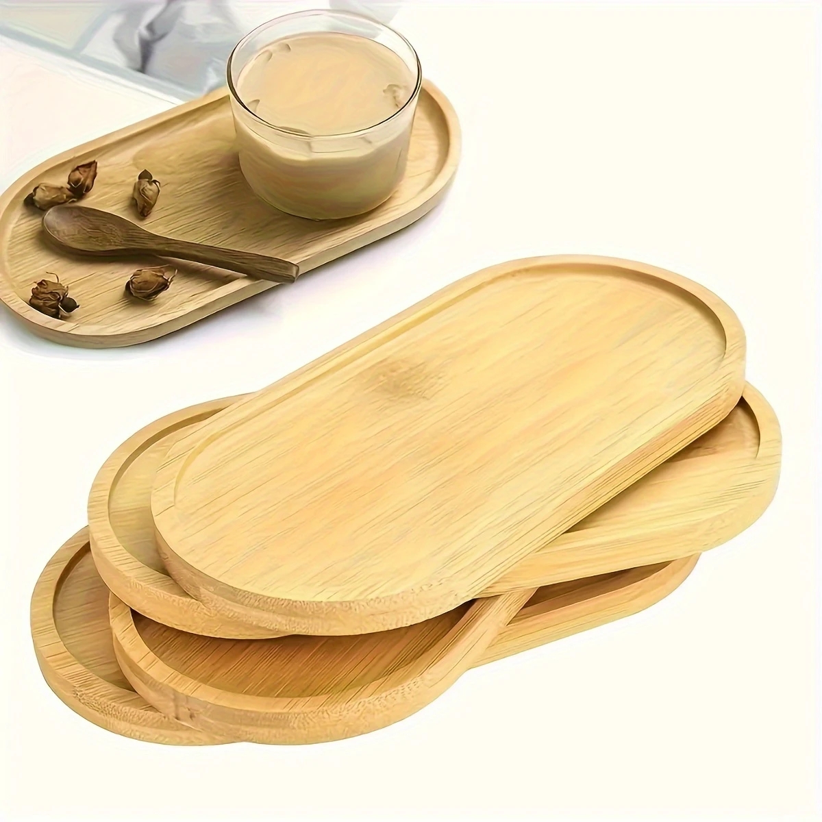 4pcs Bamboo Plant Saucer Oval  - Drip Tray Saucer のレビューと価格